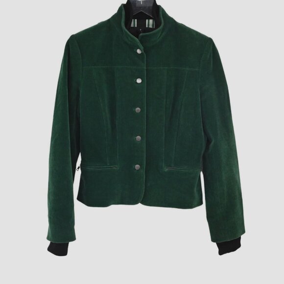 ELIE TAHARI Jacket Womens Sz S Green Corduroy Bomber Full Zip Button Front Retro - Picture 1 of 12